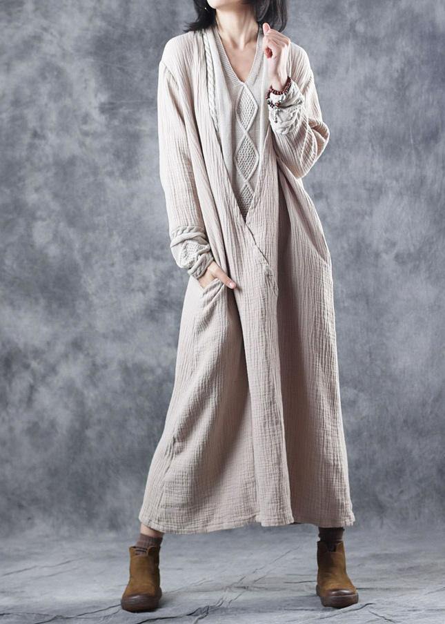 Nude Sweater Dress Outfit Upcycle Patchwork Mujer V Neck Knitted Tops