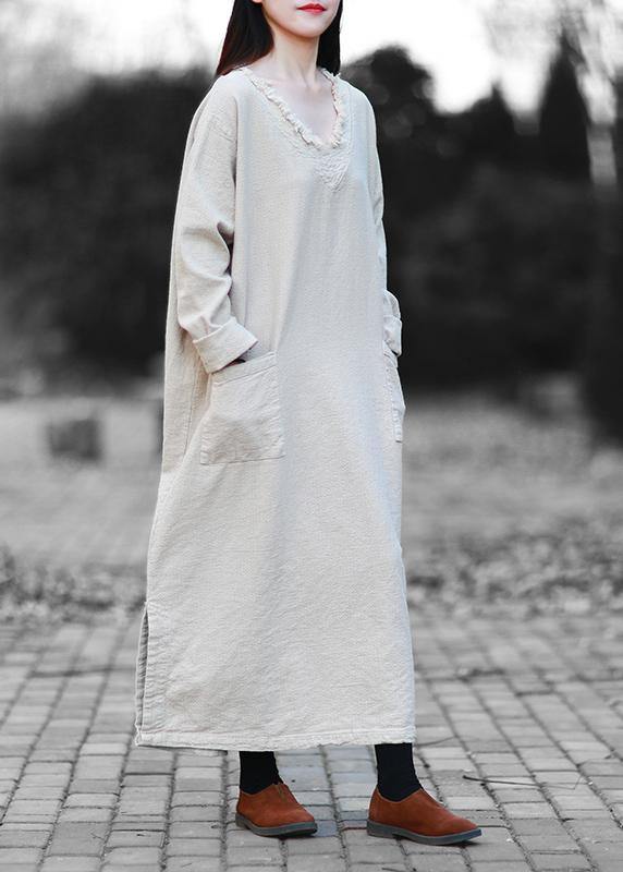Nude Clothes V Neck Pockets Traveling Fall Dress