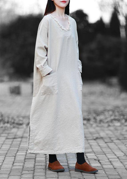 Nude Clothes V Neck Pockets Traveling Fall Dress