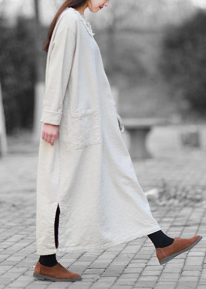Nude Clothes V Neck Pockets Traveling Fall Dress