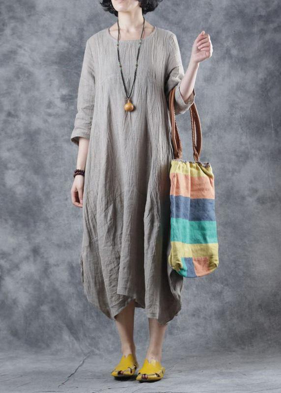 Nude Linen Clothes O Neck Dress