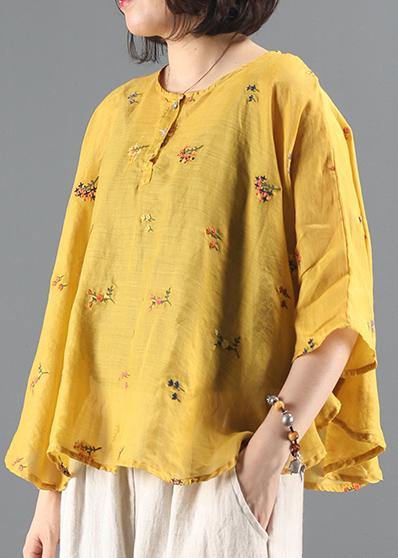 O Neck Batwing Sleeve Tunic Wardrobes Yellow Embroidery Blouses
