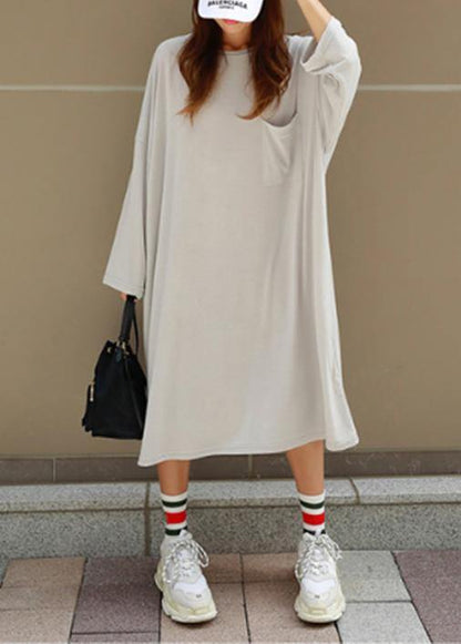 O Neck Batwing Sleeve Cotton Summer Dress Outfits Gray Robe Dresses