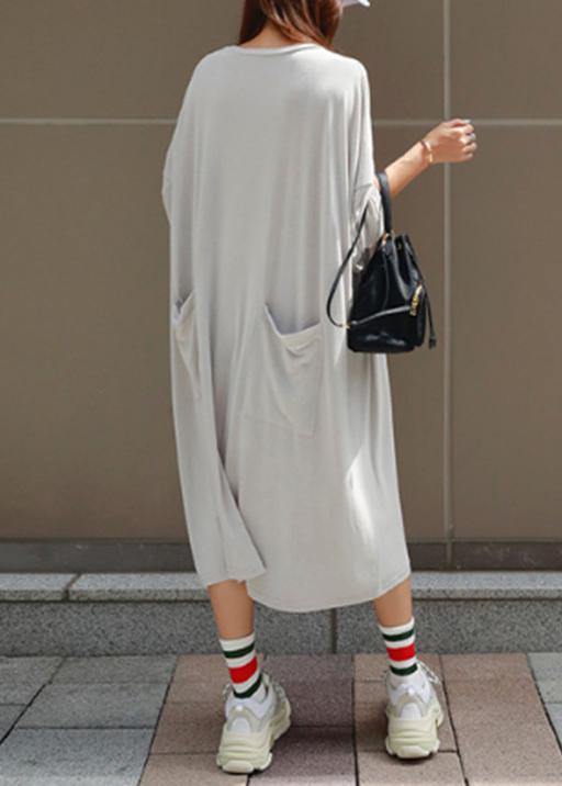 O Neck Batwing Sleeve Cotton Summer Dress Outfits Gray Robe Dresses