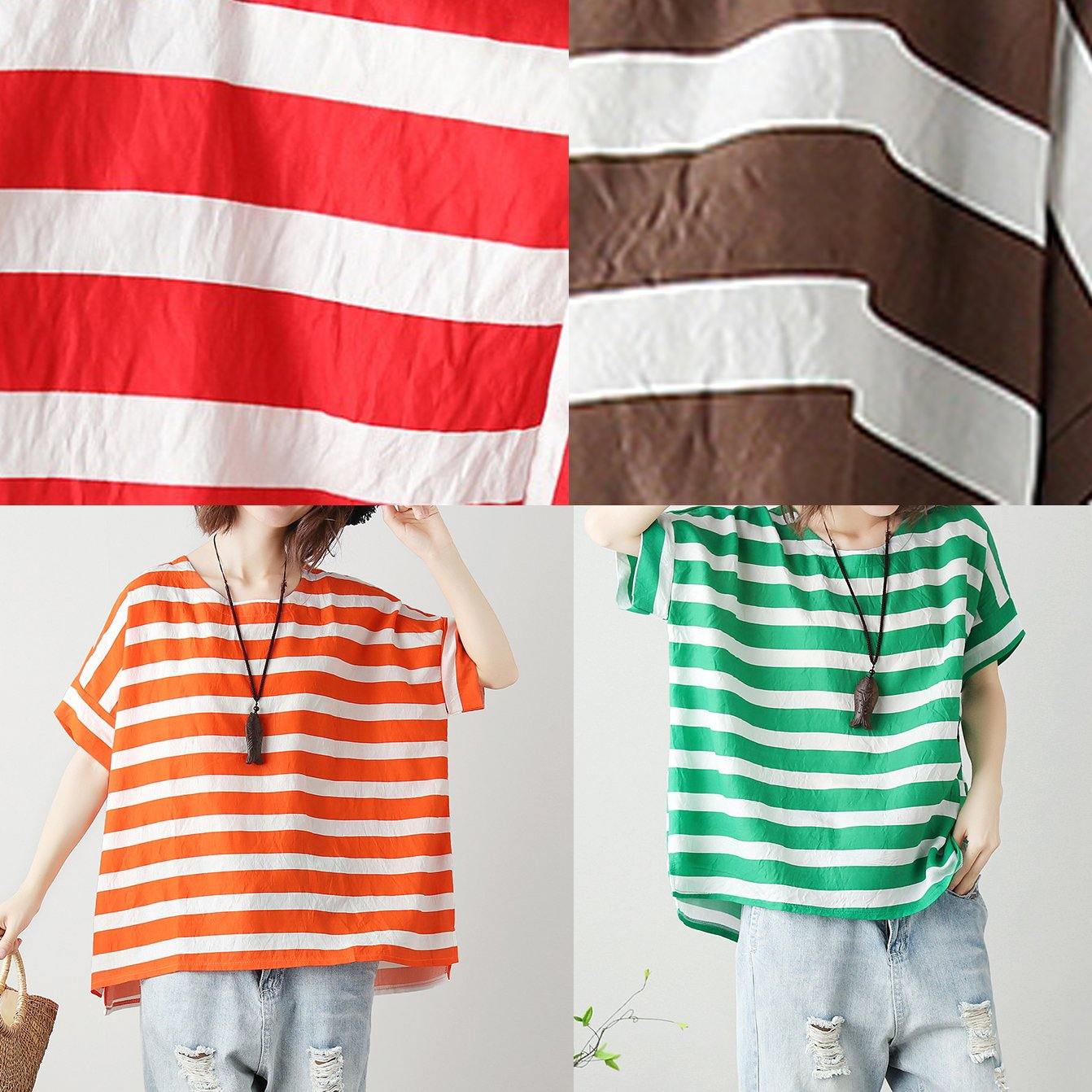 O Neck Batwing Sleeve Cotton Tunic Top Work Chocolate Striped Shirt