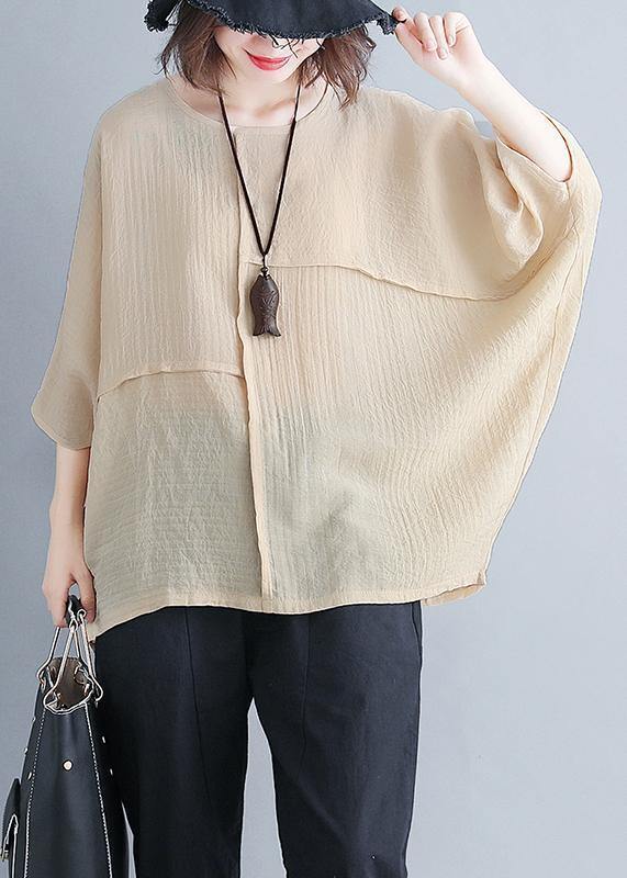 O Neck Batwing Sleeve Patchwork Cotton Blended Clothes for Omychic Photography Beige Yellow Knee Shirt Summer