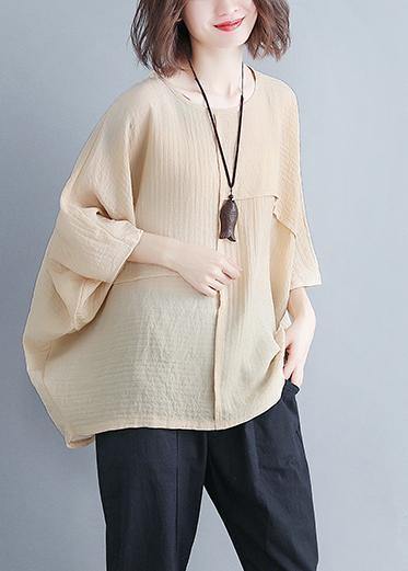 O Neck Batwing Sleeve Patchwork Cotton Blended Clothes for Omychic Photography Beige Yellow Knee Shirt Summer