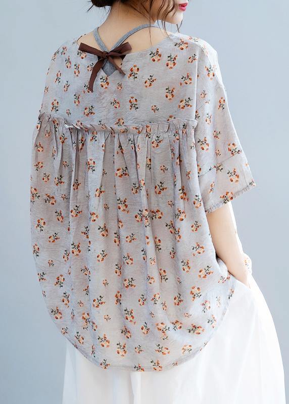 O Neck Bow Clothes for Shape Gray Blouse