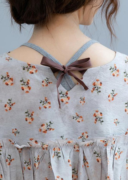 O Neck Bow Clothes for Shape Gray Blouse