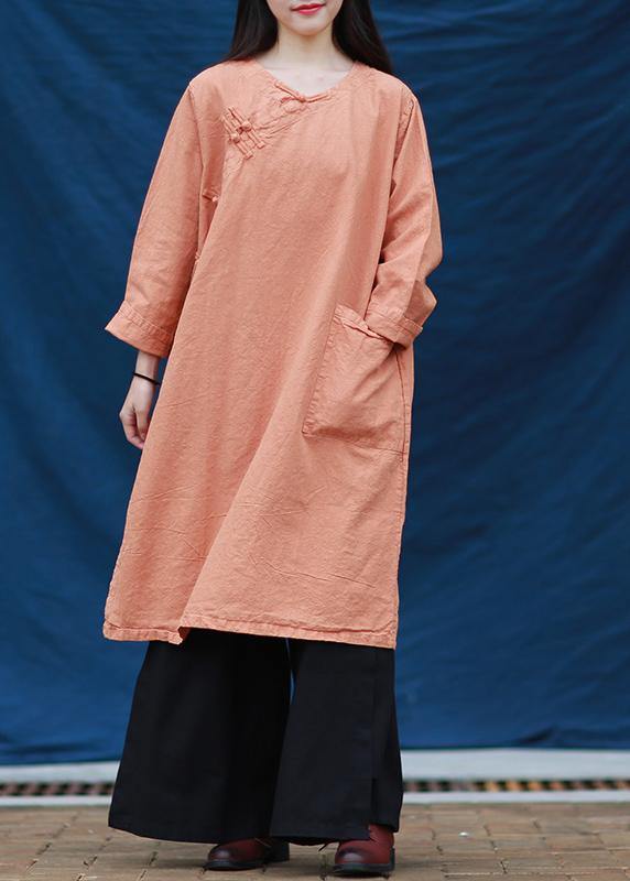 O Neck Chinese Button Tunic Tutorials Orange Dresses