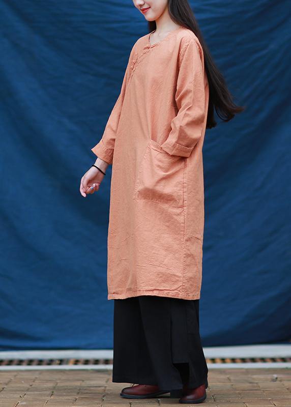 O Neck Chinese Button Tunic Tutorials Orange Dresses