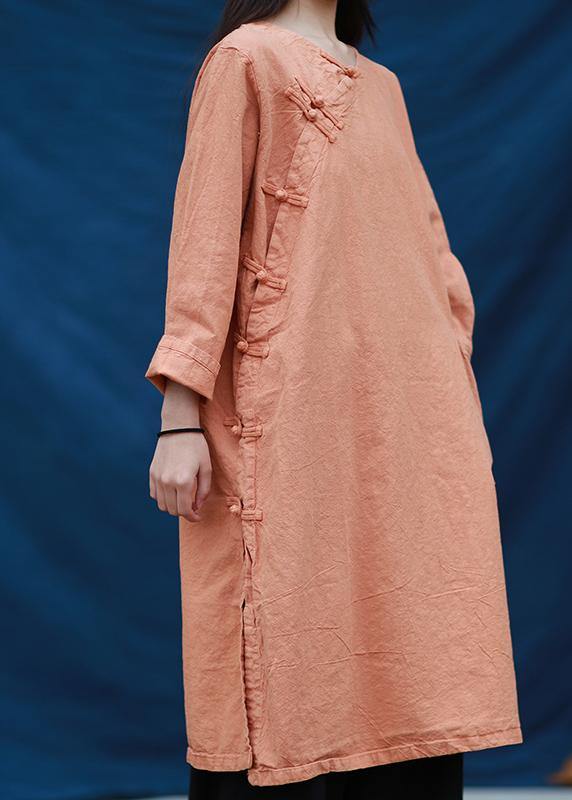 O Neck Chinese Button Tunic Tutorials Orange Dresses
