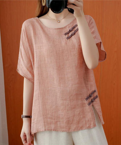 O Neck Chinese Button Clothes for Photography Light Pink Tops