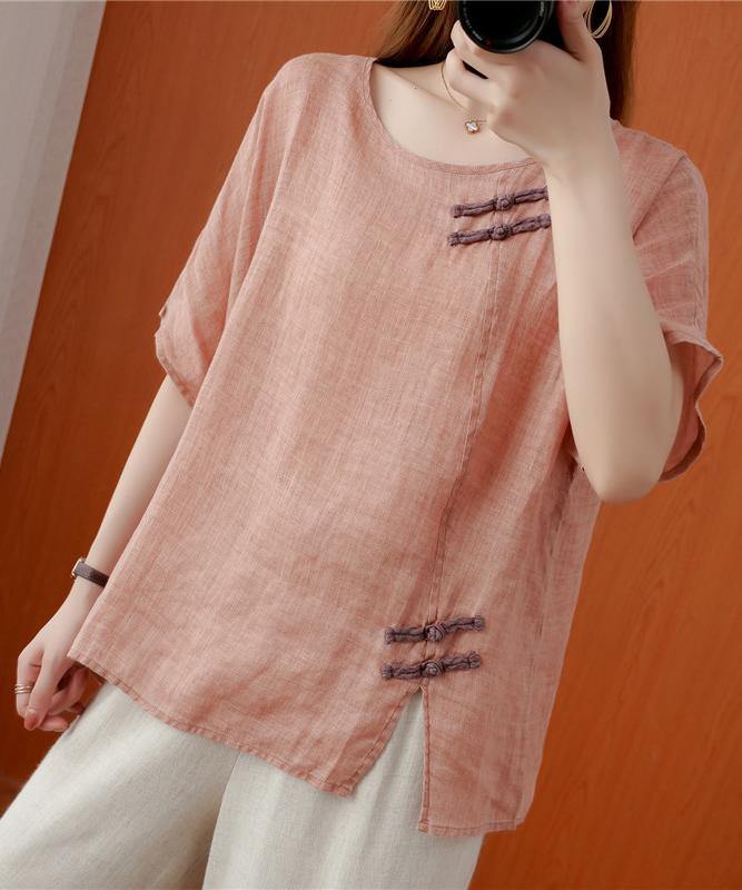 O Neck Chinese Button Clothes for Photography Light Pink Tops