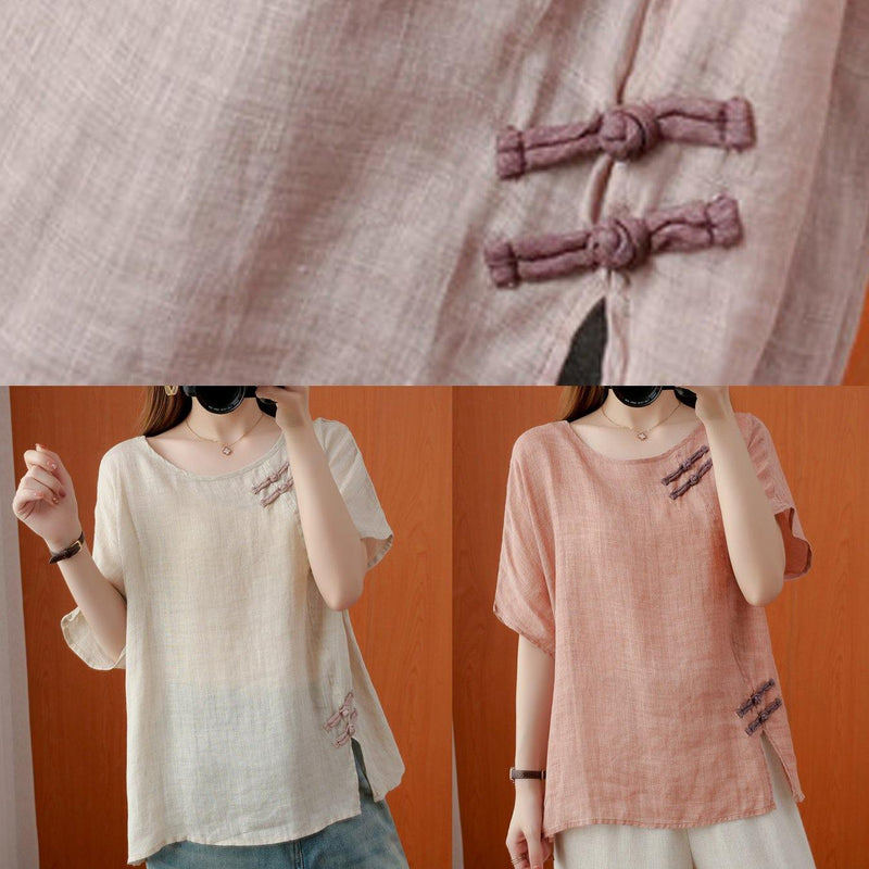 O Neck Chinese Button Clothes for Photography Light Pink Tops