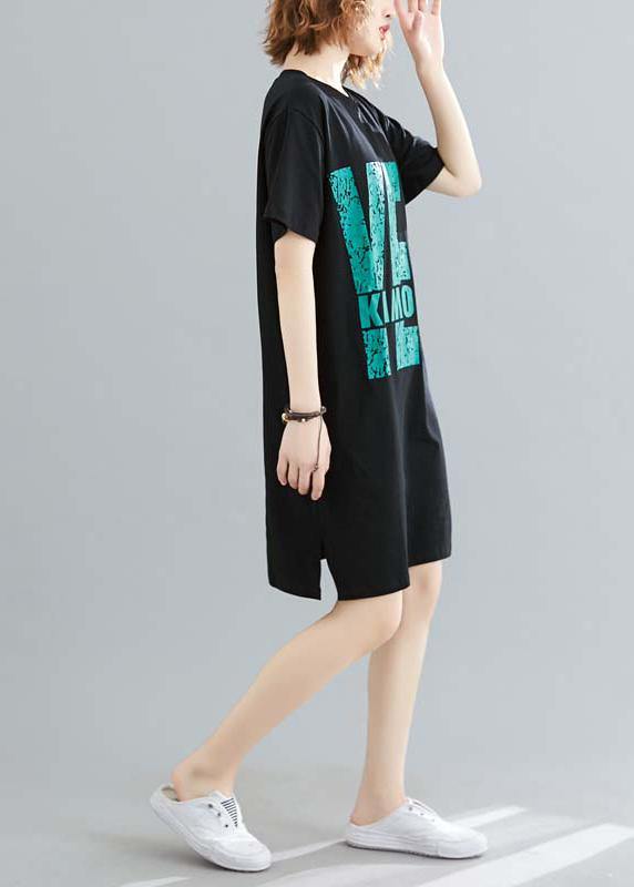 O Neck Cotton Clothes Black Print Dress Summer