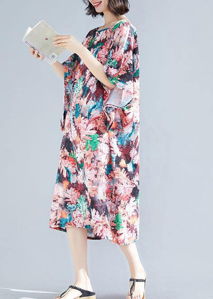O Neck Cotton Quilting Clothes Shape Pink Print Dresses Summer