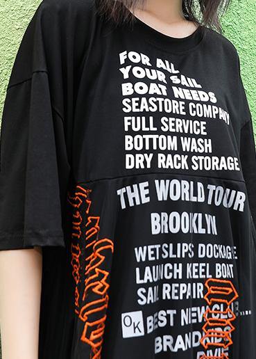 O Neck Letter Cotton Summer Long Pattern Black Dresses