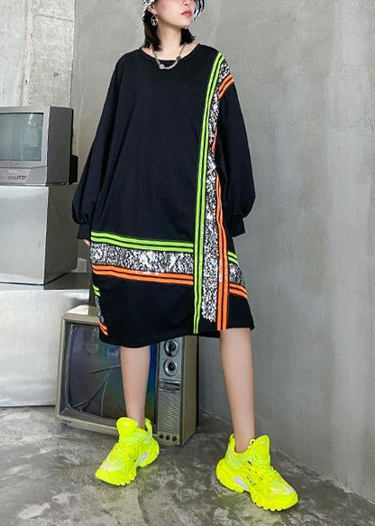 O Neck Sequined Quilting Dresses Shape Black Dress