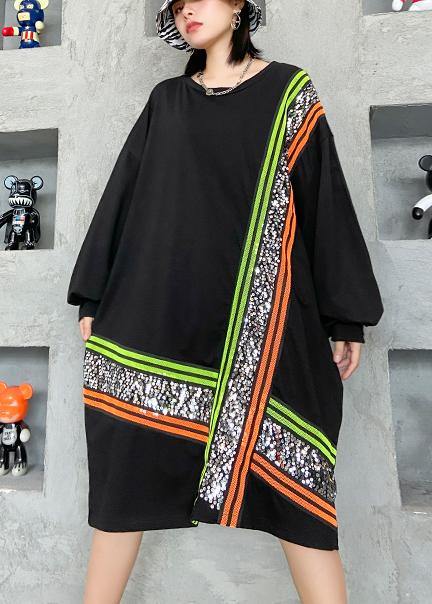 O Neck Sequined Quilting Dresses Shape Black Dress