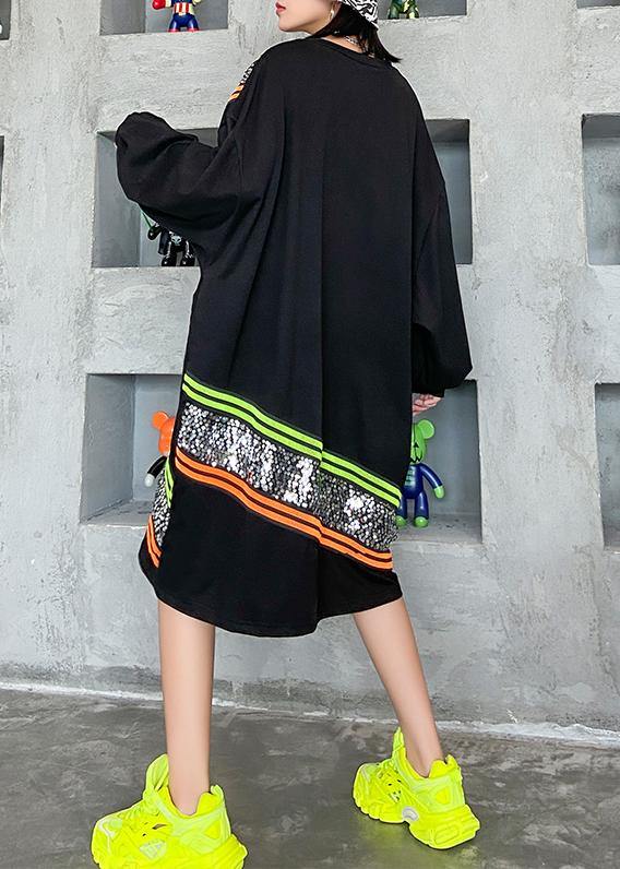 O Neck Sequined Quilting Dresses Shape Black Dress