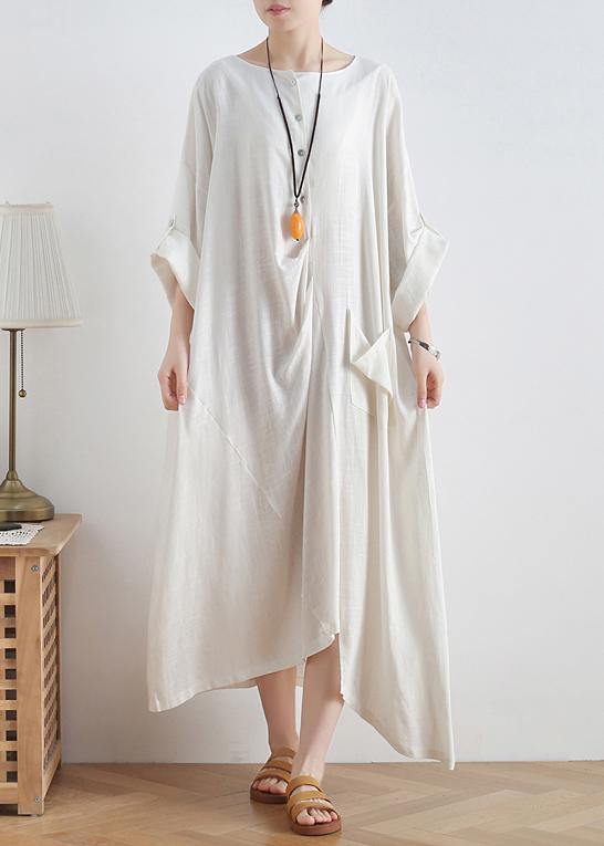 O Neck Asymmetric Cotton Summer Clothes Tutorials White Loose Dresses