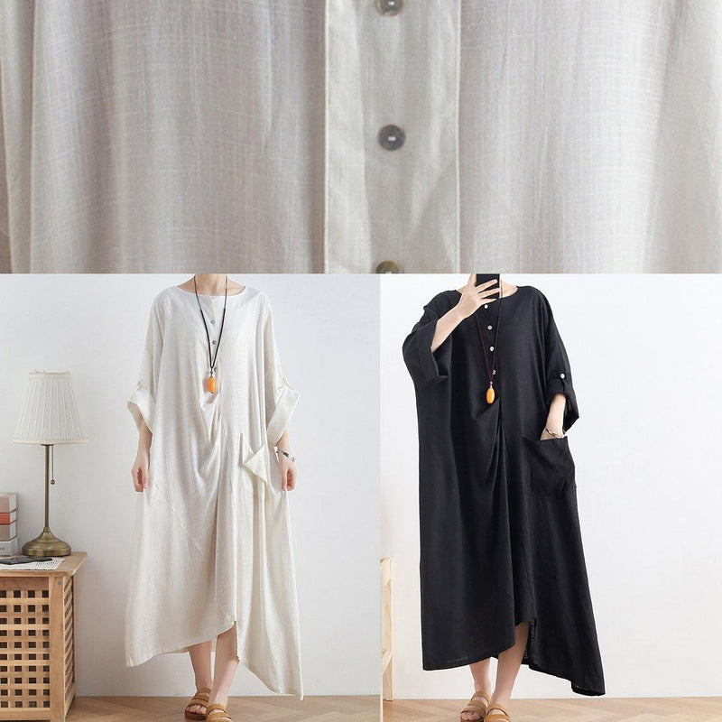 O Neck Asymmetric Cotton Summer Clothes Tutorials White Loose Dresses