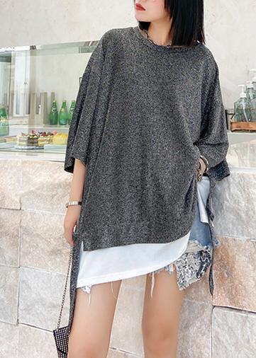 O Neck Asymmetric Cotton Summer for Tops Silver Gray Shirts