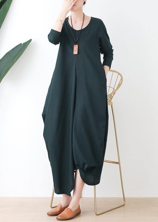 O Neck Asymmetric Fall Robes Shirts Green Dress