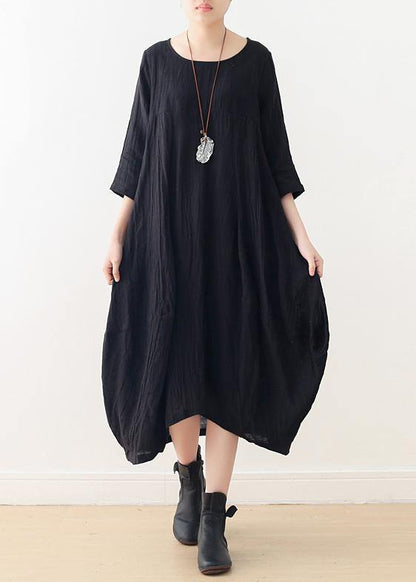 O Neck Asymmetric Linen Dress Wardrobes Black Dress