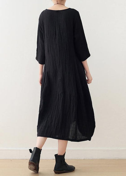O Neck Asymmetric Linen Dress Wardrobes Black Dress