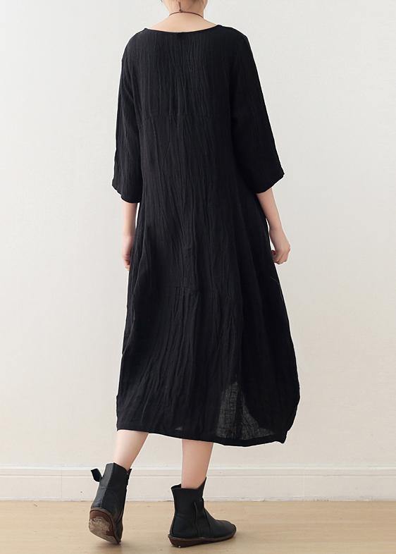 O Neck Asymmetric Linen Dress Wardrobes Black Dress