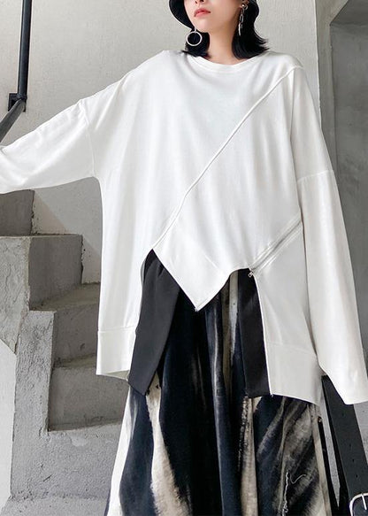Women o neck asymmetric linen fall clothes Tops white shirts