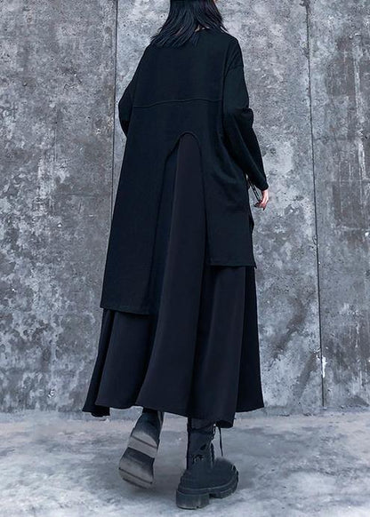 O Neck Asymmetric Quilting Clothes Pattern Black Dress