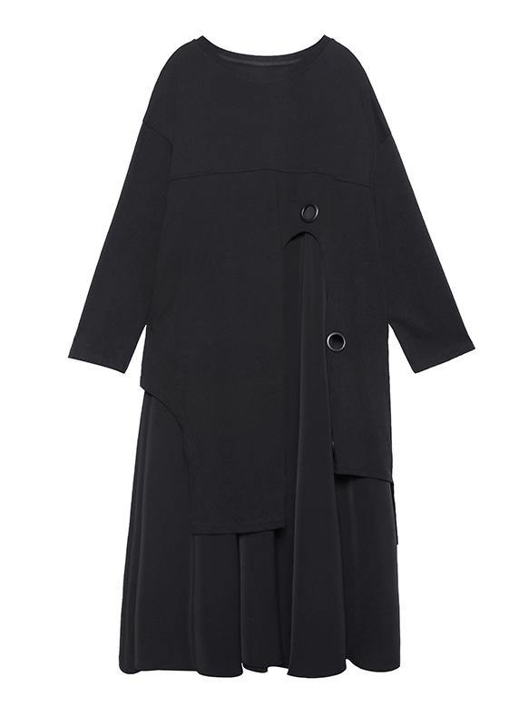 O Neck Asymmetric Quilting Clothes Pattern Black Dress