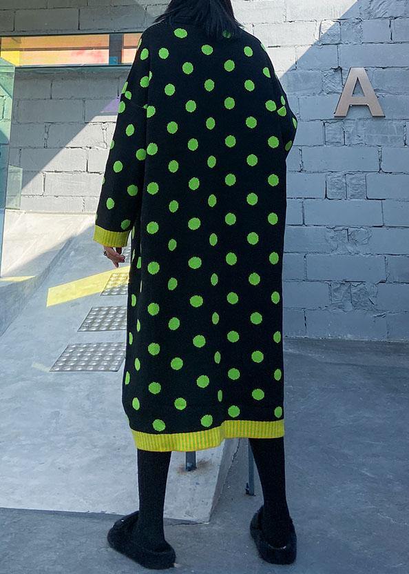O Neck Baggy Sweater Dress Outfit Green Dotted Fuzzy Knitted Dress
