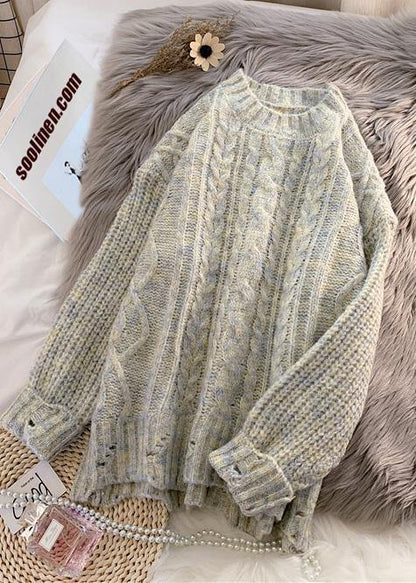 O Neck Beige White Knitted Blouse Spring Thickbox Top