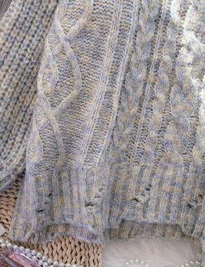 O Neck Beige White Knitted Blouse Spring Thickbox Top