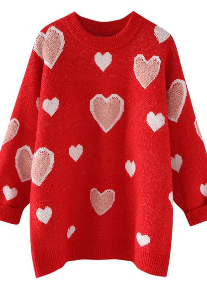 O Neck Blue Knit Sweat Tops Oversized Love Knitted Pullover