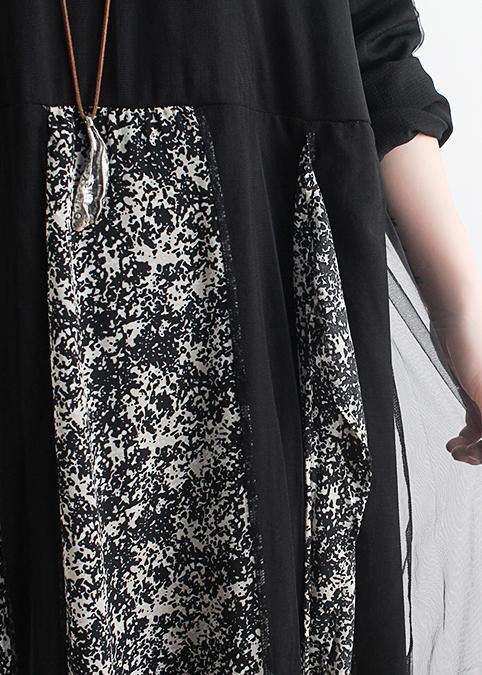 O Neck Clothes Tutorials Black Patchwork Print Maxi Dresses