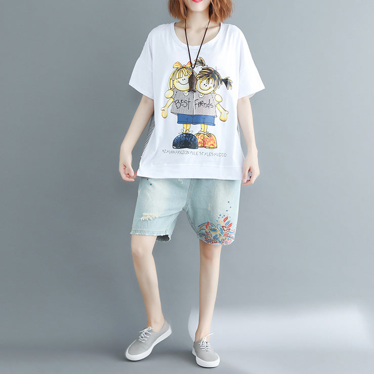 O Neck Cotton Long Shirts Design White Print Box Tops