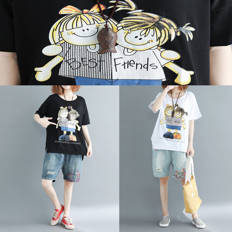 O Neck Cotton Long Shirts Design White Print Box Tops