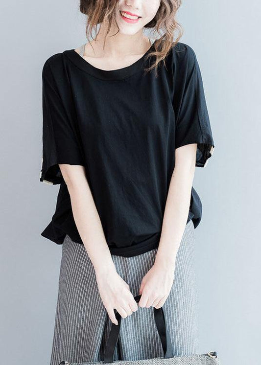 O Neck Cotton Clothes Design Black Striped Blouse Summer