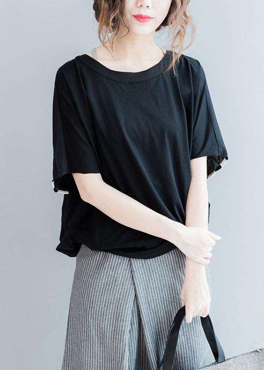 O Neck Cotton Clothes Design Black Striped Blouse Summer