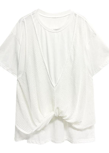 O Neck Cotton Shirts Black Patchwork Tulle Shirts