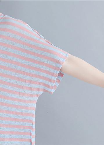 O Neck Cotton Summer Inspiration Red Striped Shirt