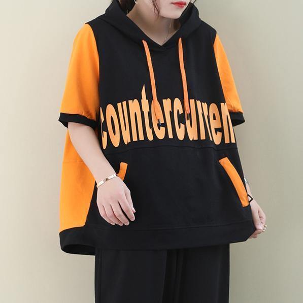 O Neck Cotton Summer Tunics for Sewing Orange Letter Blouses