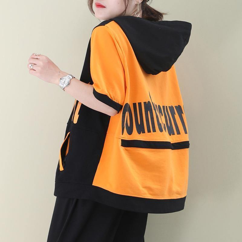 O Neck Cotton Summer Tunics for Sewing Orange Letter Blouses
