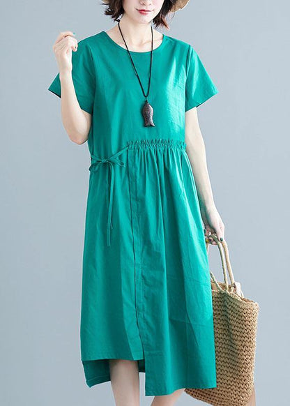 O Neck Drawstring Cotton Linen Quilting Dresses Tutorials Green Dress Summer