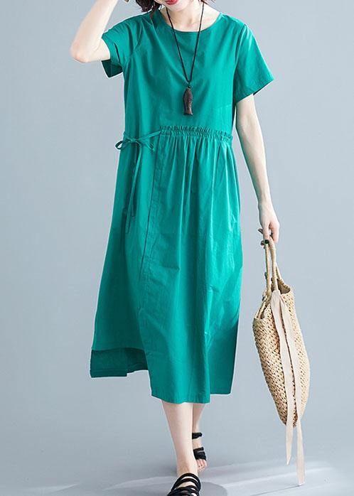O Neck Drawstring Cotton Linen Quilting Dresses Tutorials Green Dress Summer